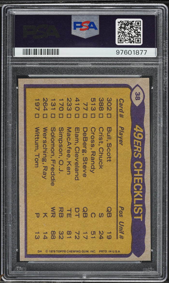 1979 Topps FB Card # 38 O.J. Simpson 49ERS HOF TEAM LEADERS PSA 8 NM-MT (MGD2)