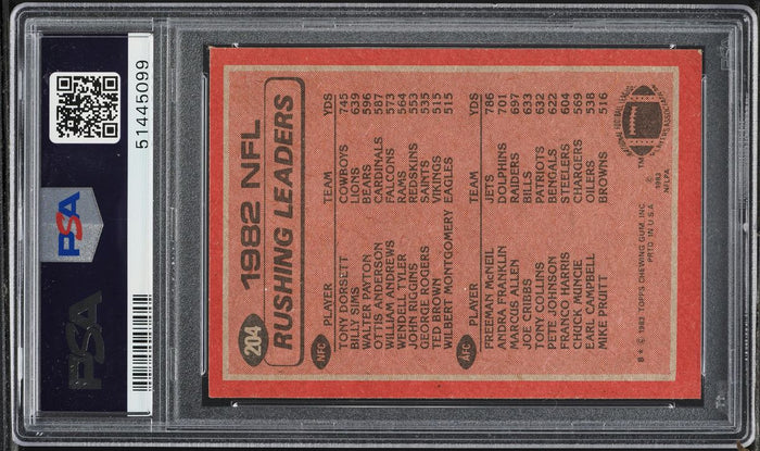 1983 Topps FB Card #204 Tony Dorsett & Freeman McNeil RUSHING LDRS PSA 9 MINT (MGD2)