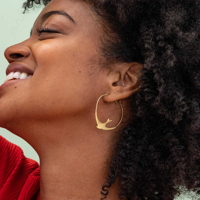 Amelia Circle Bird Hoop Earrings Brass Earrings