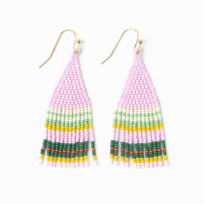 Audrey Small Seed Bead Horizontal Stripe Lilac & Green Fringe