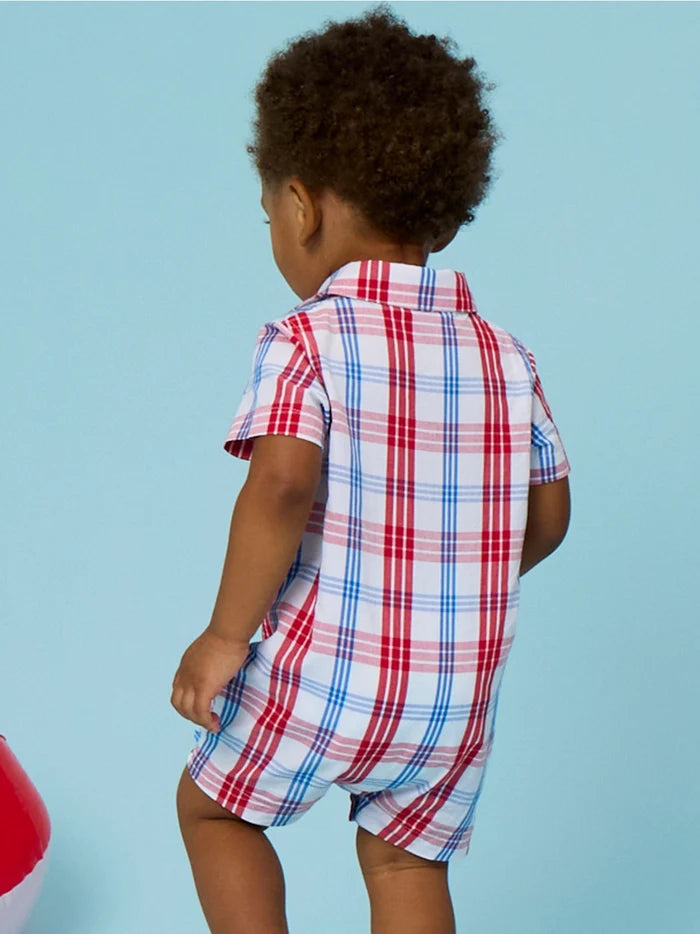 Baby Boys Lincoln Plaid Short Sleeve Woven Button-Up Romper