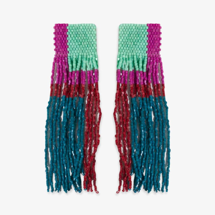 Belle Geo Shapes Beaded Fringe Earrings Mint Multicolor Earrings
