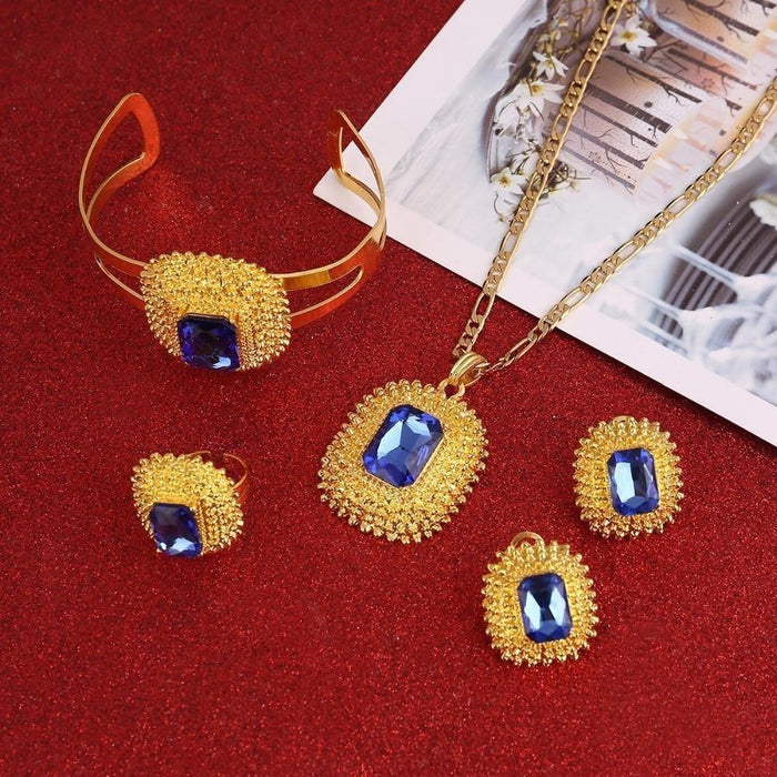 Blue Red Green Stone Ethiopian Jewelry Set Bride Wedding Jewelry Set African Eritrea Habesha Sets - Natna Shop