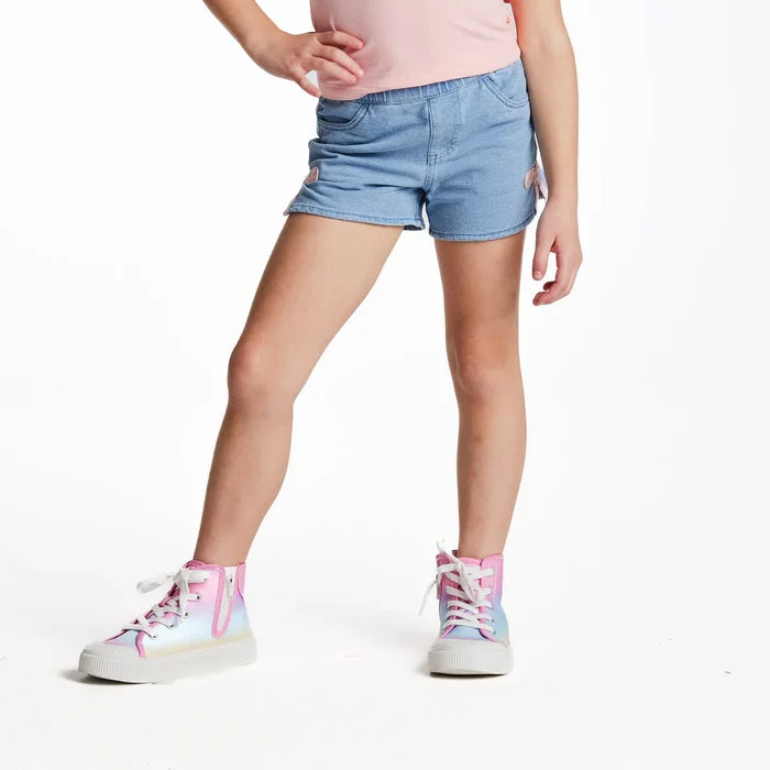 Bow Hem Knit Denim Short