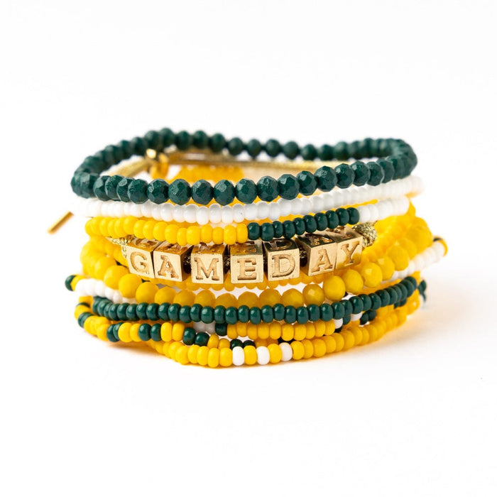 Bracelet Stack Game Day Green + Yellow + White Stack