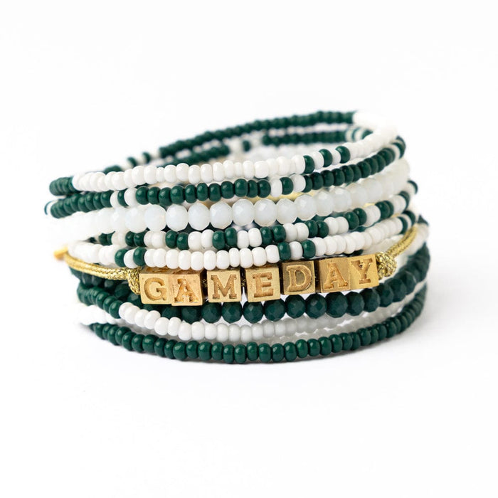 Bracelet Stack Game Day White + Green Stack