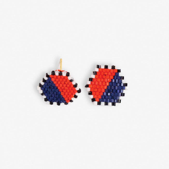 Casey Two Color Hexagon Post Beaded Earrings Navy/Poppy
