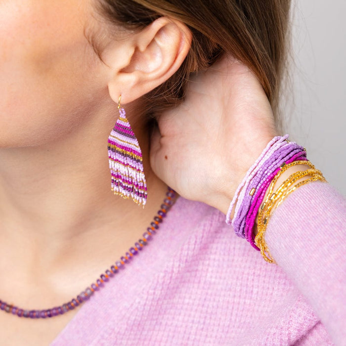 Chelsea 18-Strand Luxe Beaded Bracelet Set Purple Stack