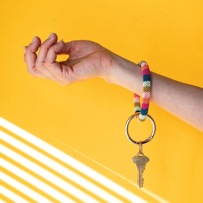 Pink Citron Peacock Stripe Seed Bead Key Ring Key Rings