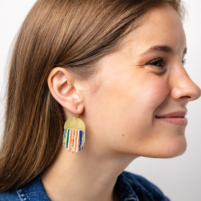 Claudia Vertical Stripe Beaded Fringe Earrings Multicolor Fringe