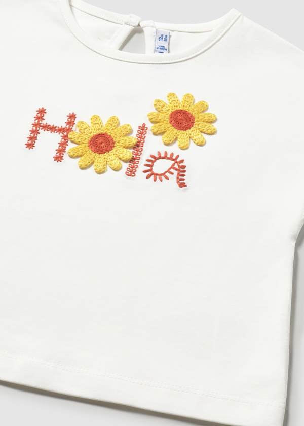 Crochet Daisy White Emb HOLA Tee