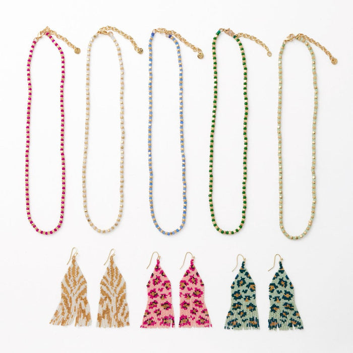 Delilah Zebra Print Beaded Fringe Earrings Ivory + Gold Fringe