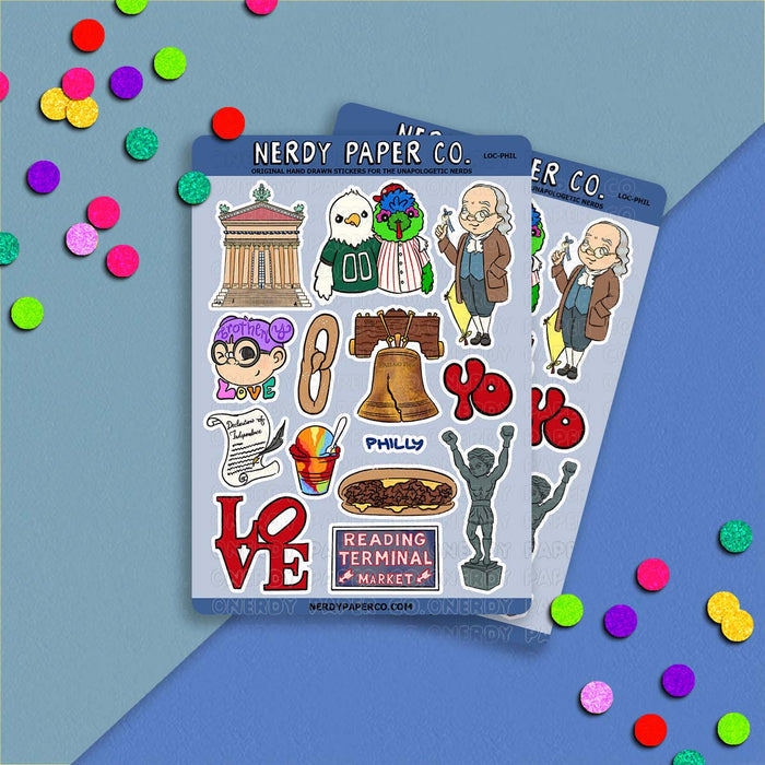 Destinations: Philadelphia | Hand Drawn Vinyl Sticker Sheet | LOC-PHI