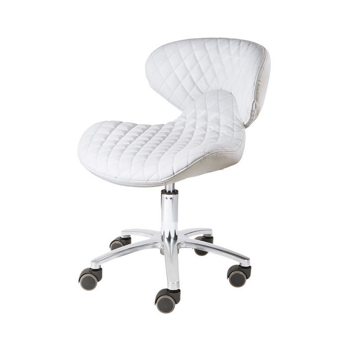 Diamond Pedicure Stool 1001L-DIA by Whale Spa, white quilted ergonomic chair with chrome base.
