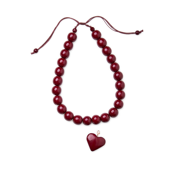 Emery Large Round Resin Bead With Heart Adjustable Necklace Amber Single Strand