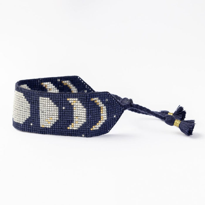 Erin Moon Phases Adjustable Beaded Bracelet Navy Sliding Knot