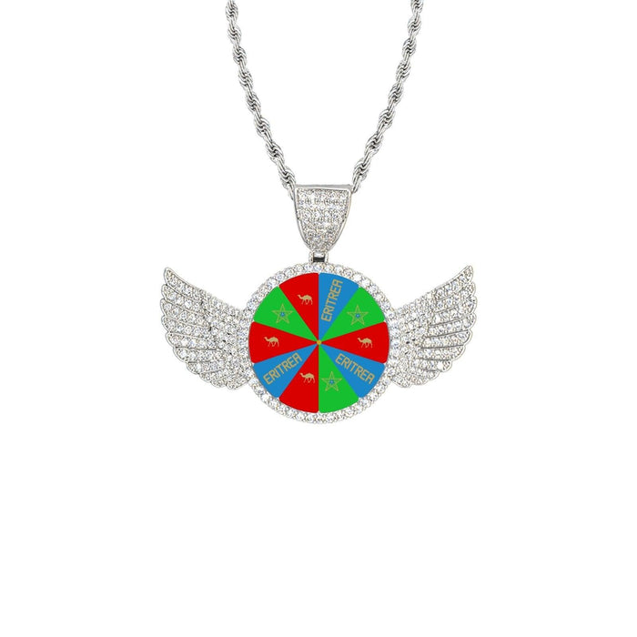 Eritrean Flag Jewellery Wings Silver Pendant with Rope Chain - Natna Shop