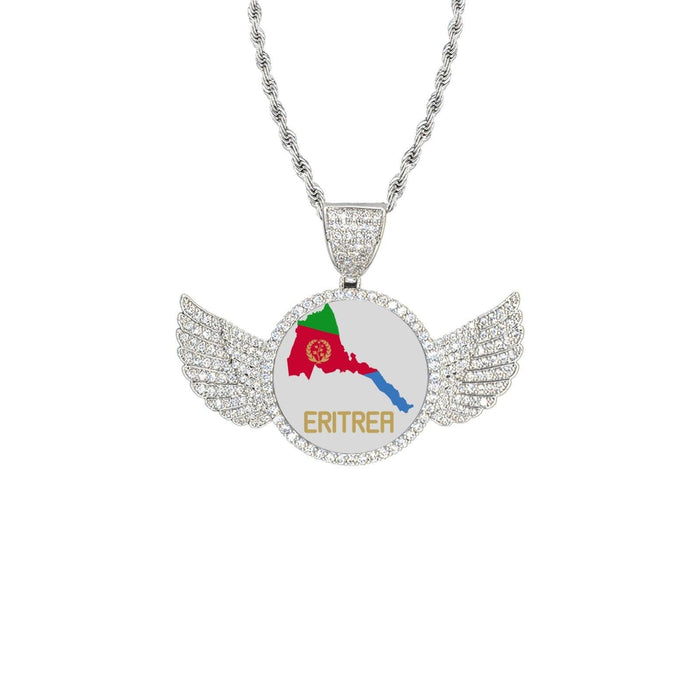 Eritrean Map Wings Silver Pendant with Rope Chain - Natna Shop
