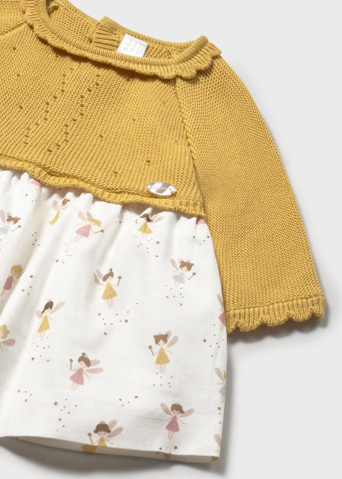 Fairy Princess Print Mustard Sweater Dress