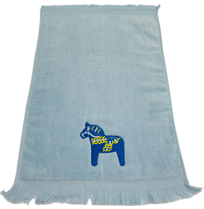 Finger tip towel - Blue Dala horse on Light blue