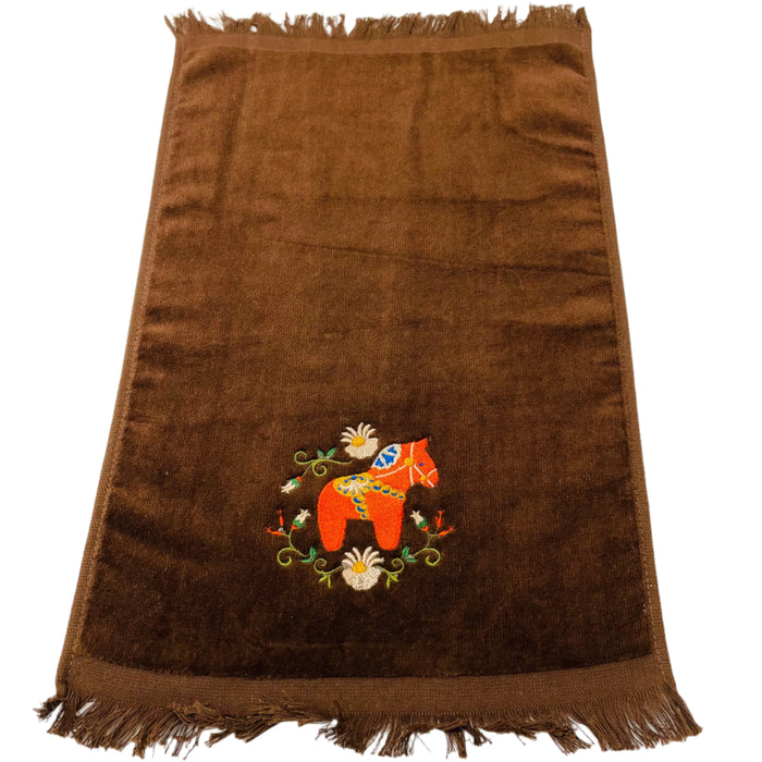 Finger tip towel - Dala Horse & Flowers on Brown