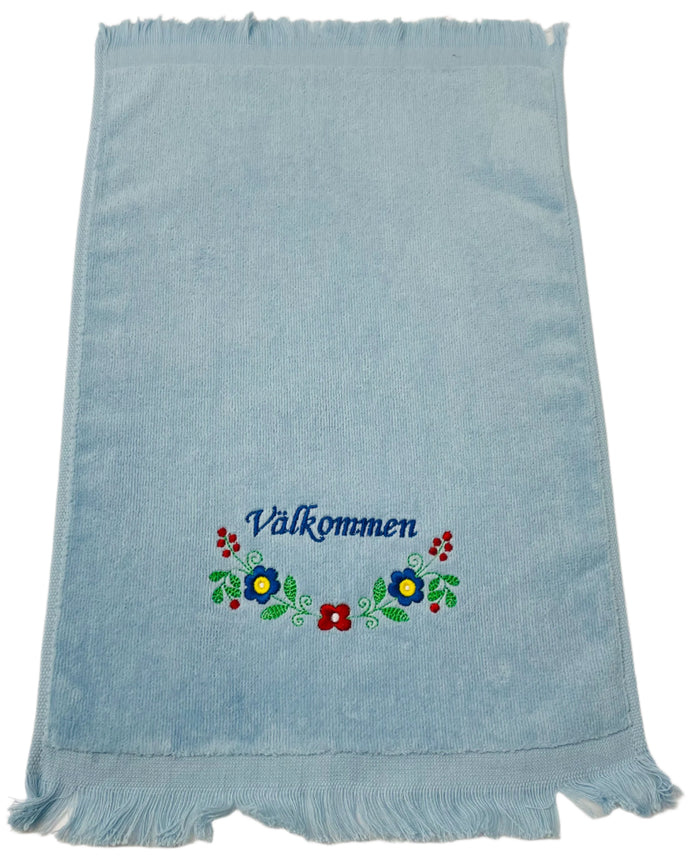 Finger tip towel - Välkommen flowers on Light blue