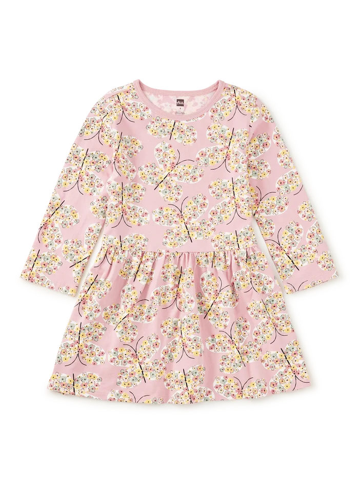 Floral Butterfly Long Sleeve Skirted Dress
