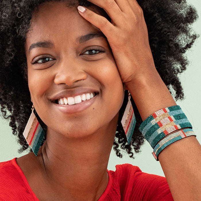 Frida Mixed Stripe Beaded Earrings Teal + Poppy DROP