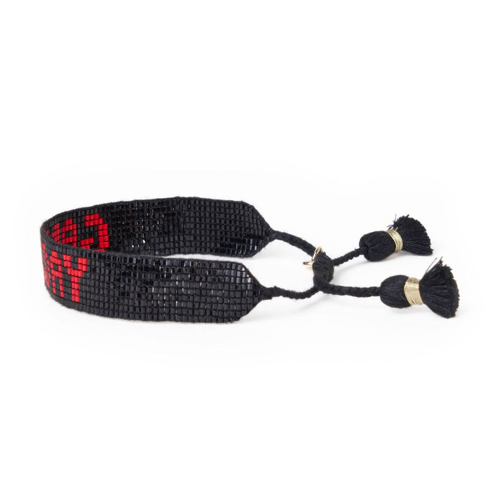 Game Day Adjustable Beaded Bracelet Black + Red Sliding Knot