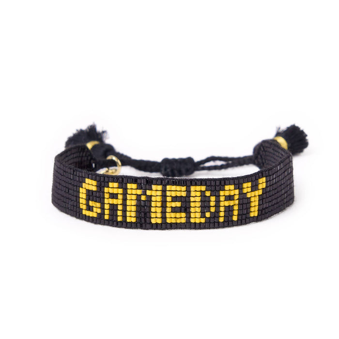Game Day Adjustable Beaded Bracelet Black + Yellow Sliding Knot