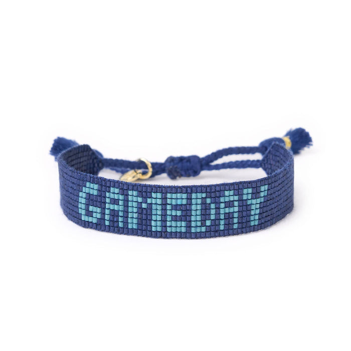 Game Day Adjustable Beaded Bracelet Navy + Light Blue Sliding Knot