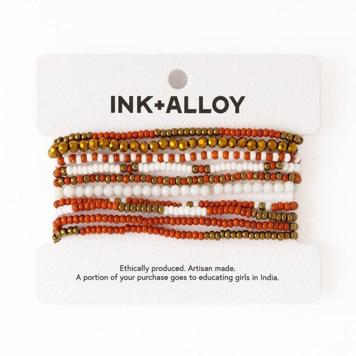 Game Day Beaded 10 Strand Stretch Bracelet Set Burnt Orange Stack