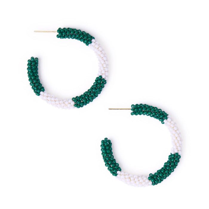 Game Day Beaded Color Block Hoop Earrings Green + White Hoop