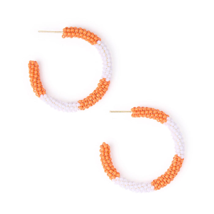 Game Day Beaded Color Block Hoop Earrings Orange + White Hoop