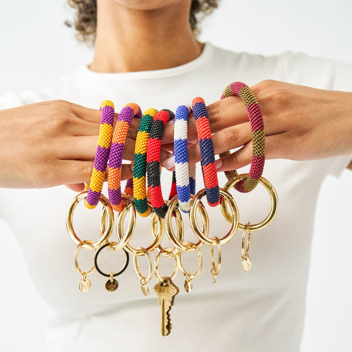 Game Day Beaded Color Block Key Ring Black + Yellow Key Ring + Bag Charm