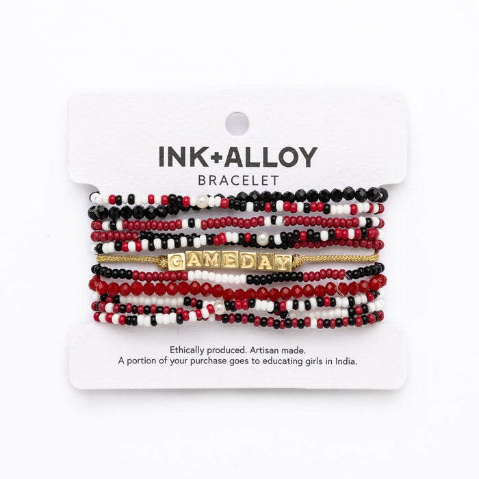 Game Day Bracelet Stack Red, Black, + White Stack