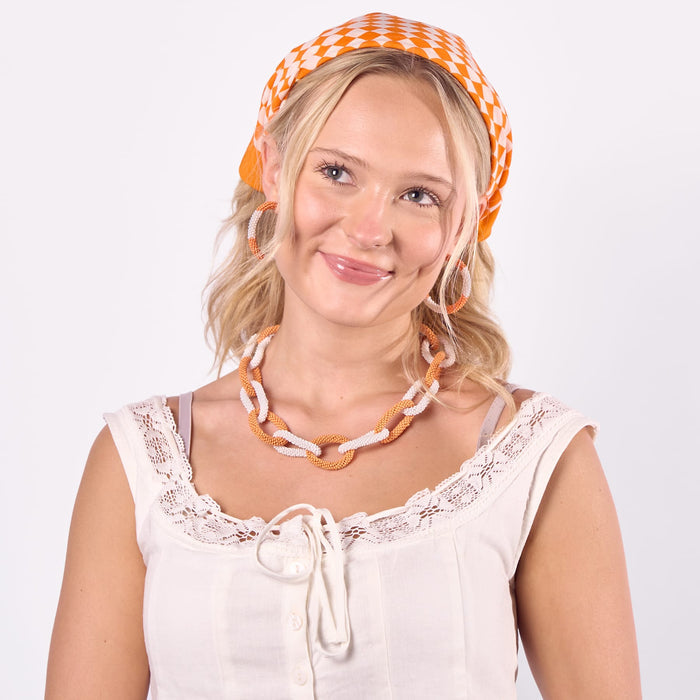 Game Day Chain Link Beaded Necklace Orange + White Single Strand