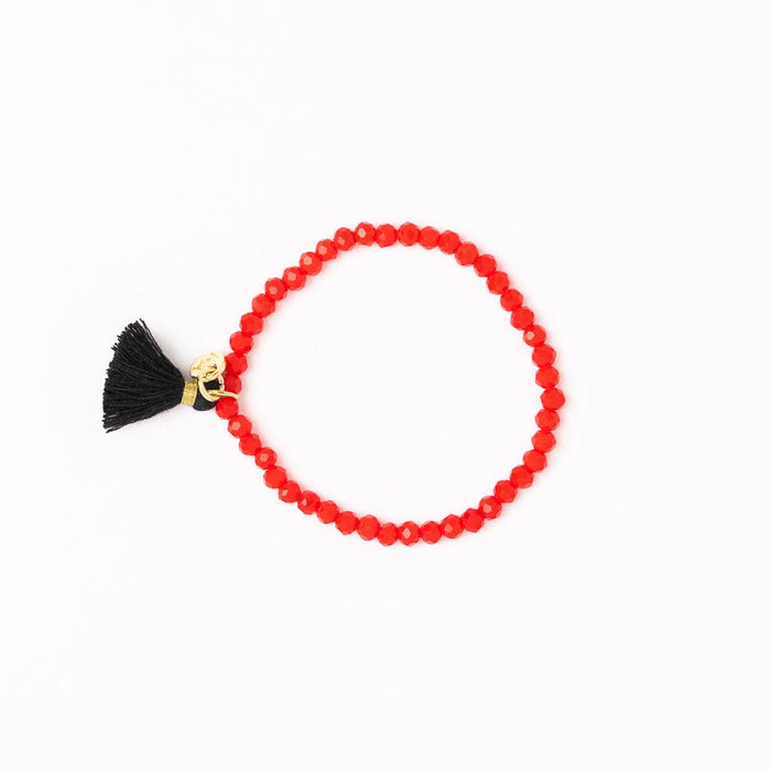 Game Day Crystal Stretch Bracelet With Tassel Red + Black Stretch