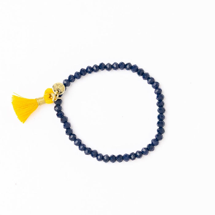 Game Day Crystal Stretch Bracelet With Tassel Yellow + Blue Stretch