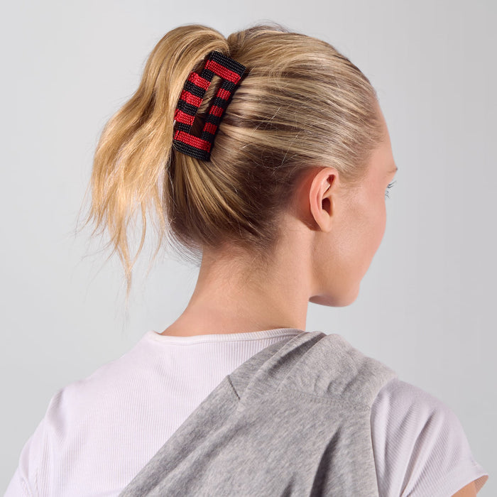Game Day Striped Beaded Hair Claw Clip Red + Black Clip