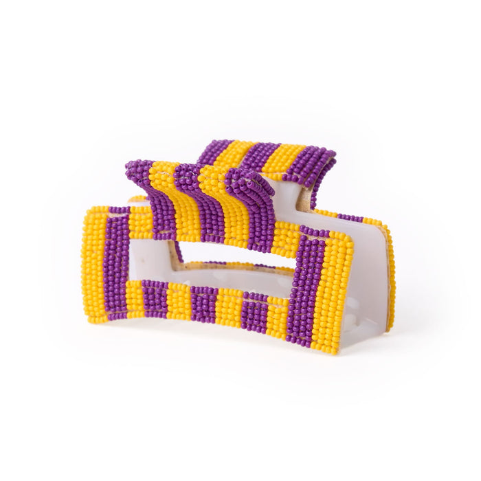 Game Day Striped Beaded Hair Claw Clip Yellow + Purple Clip