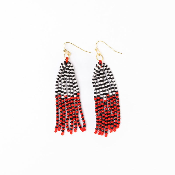 Game Day Tassel Seed Bead Earrings Red + Black Fringe