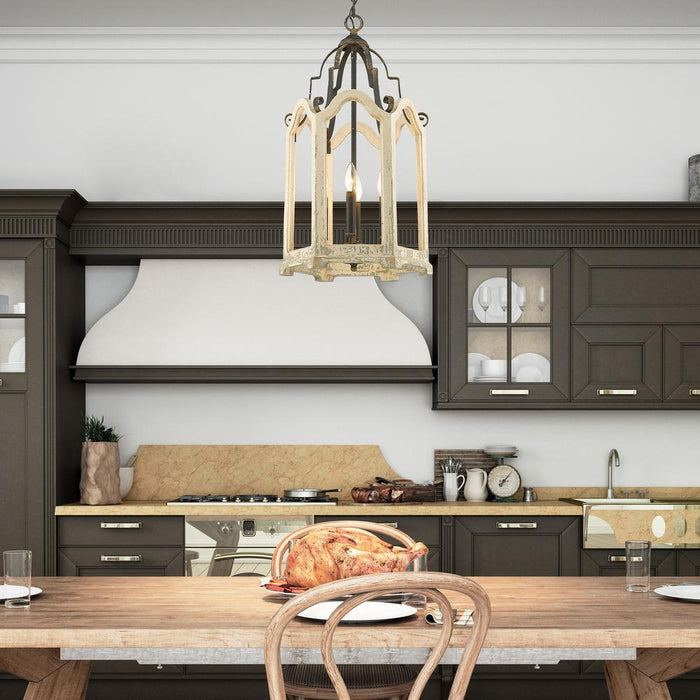 Pendant Golden Lighting 0832-4P ABI Octavia 4 Light Rustic Wooden Pendant Golden Lighting