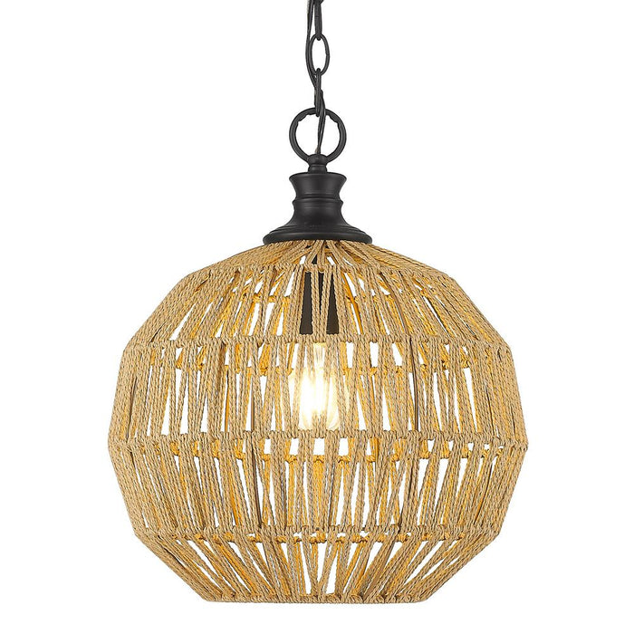 Pendant Golden Lighting 6933-M BLK-NR Florence 1 Light Medium Raphia Rope Woven Pendant Golden Lighting