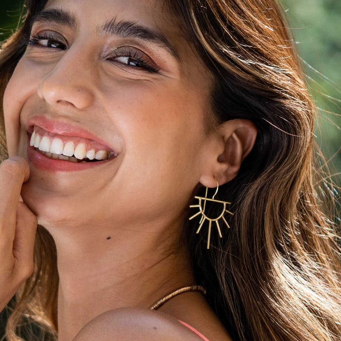 Gretchen Half Sun Threader Earrings Brass Earrings