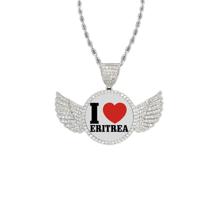 I Love Eritrea Wings Silver Pendant with Rope Chain - Natna Shop