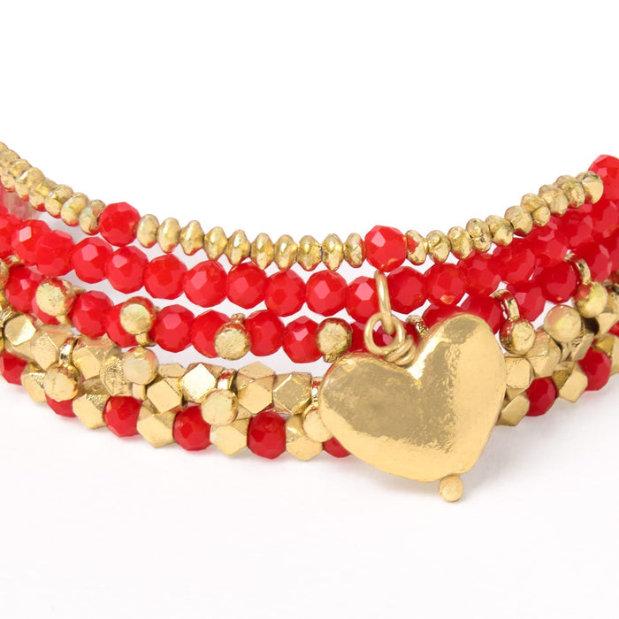 Janie + Mixed Crystal Stretch Bracelet Stack of 5 Tomato Bracelet