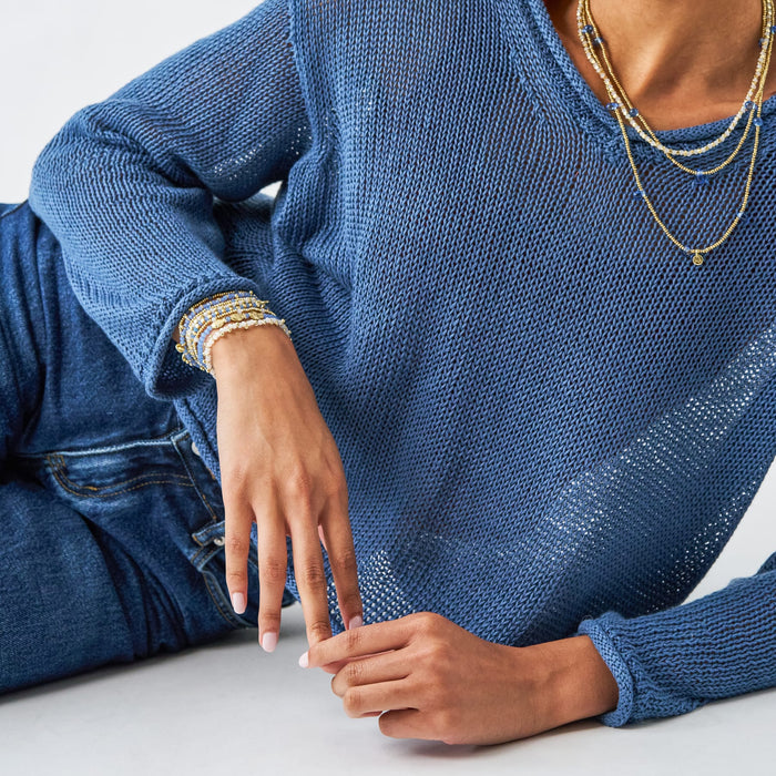 Janie + Mixed Crystal Stretch Bracelet Stack of 7 Blue Bracelet
