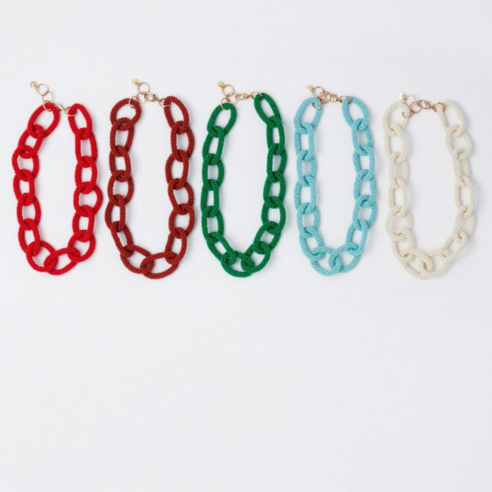 Jenna Chain Link Beaded Necklace Rust Single Strand