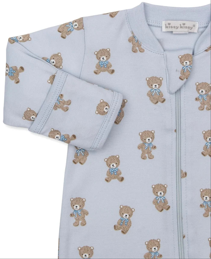 Kissy Blue Teddy Bear Club Zipper Footie